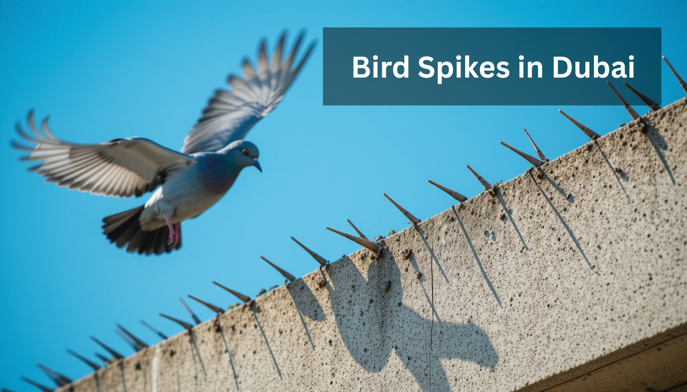 Bird spikes in Dubai installation by Al Mandhar Pest Control. Human, professional bird control solutions of Dubai and Sharjah properties.